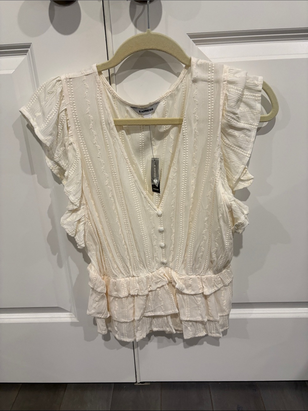 Express Ivory Ruffle V-Neck Blouse